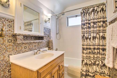 罗切斯特Elegant Home with Deck, 5 Blocks to Mayo Clinic的一间带水槽和淋浴的浴室
