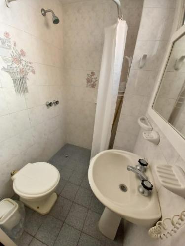 马德普拉塔Hotel Albamar的白色的浴室设有卫生间和水槽。