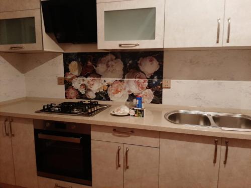 巴库My sweet home in Qara Qarayev的厨房配有水槽和台面