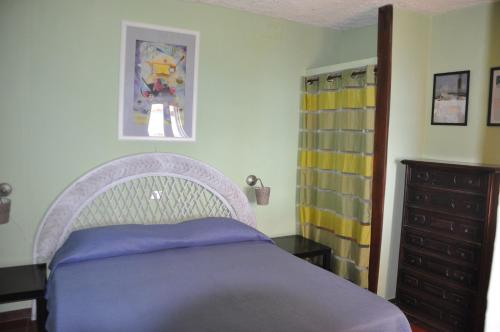 马西亚娜马里纳Cotetonda - Appartamento Taccola的一间卧室配有紫色的床和梳妆台