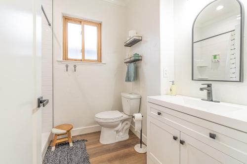 里诺Stylish 2-Bedroom walking distance to Downtown的一间带卫生间、水槽和镜子的浴室