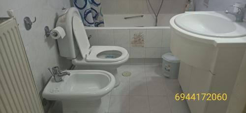 爱琴娜岛Aegina town, summer house的白色的浴室设有卫生间和水槽。