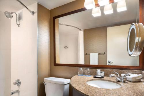 坦培Wyndham Phoenix Airport - Tempe的一间带水槽和镜子的浴室