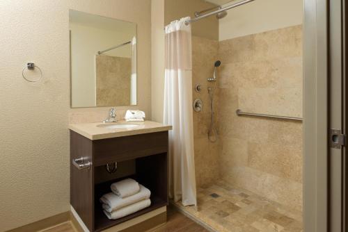 奇瓦瓦Extended Suites Chihuahua La Juventud的一间带水槽和淋浴的浴室