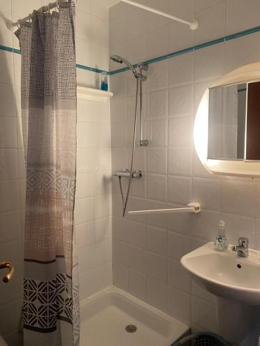 尼斯Appartement 02 Vue Panoramique -WIFI- Parking privé -NICE的带淋浴和盥洗盆的浴室