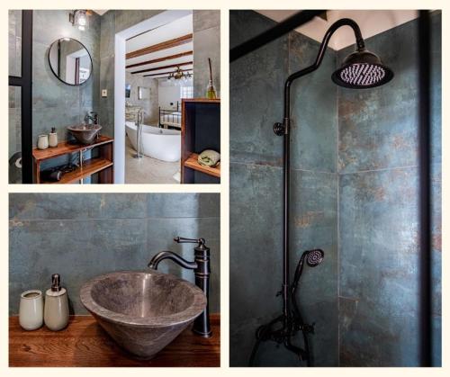 加尔多尼Casa Elisabetta Apartmanház的一张四幅画合在一起的带水槽的浴室