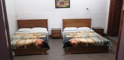 马尼萨莱斯HOTEL LA REPUBLICA MANIZALES的两张睡床彼此相邻,位于一个房间里