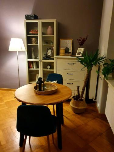 华沙Vistula studio的配有梳妆台的客房内的桌椅