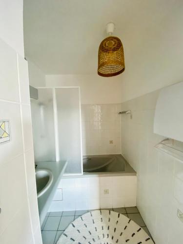 拉罗谢尔Appartement Saint Claude - Centre Port的浴室配有盥洗盆和浴缸。