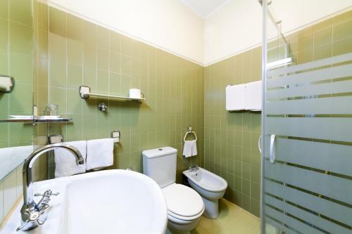 布拉加圣尼古拉酒店的绿色浴室设有卫生间和水槽