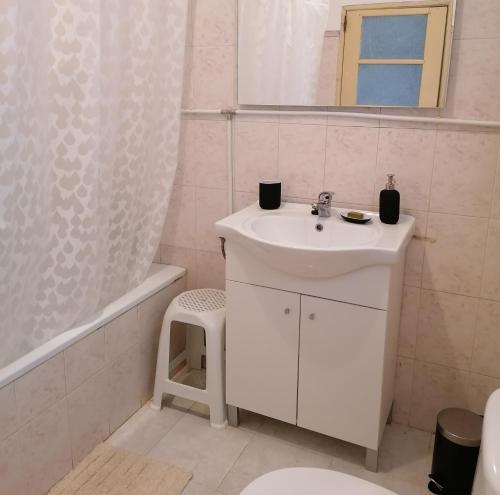 Cabeço de VideCasa do Cabeço - Termas da Sulfúrea的白色的浴室设有水槽和淋浴。