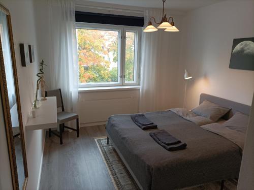 赫尔辛基Ihan Puotilan Metron lähellä的一间卧室设有一张床和一个窗口