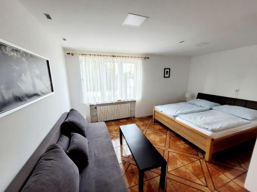 布拉格Wellness Aqua House的客厅配有沙发和1张床