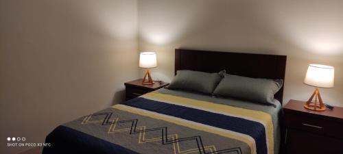 塔里哈Departamento El-Shaddai的一间卧室配有一张床和两张台灯。