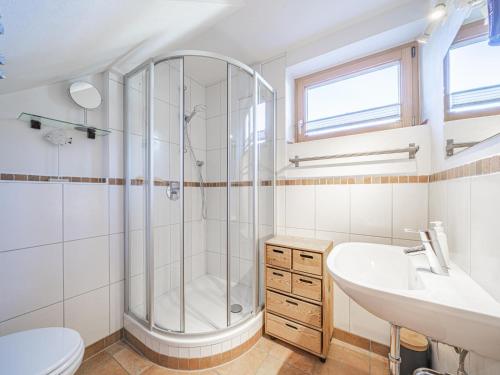米特西尔IndieBerge的带淋浴、盥洗盆和卫生间的浴室