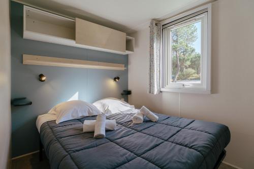 ArgolVVF Pointe Bretagne, Argol的卧室配有带枕头的床铺和窗户。