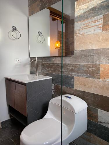 莱瓦镇Hotel Alandalus的一间带卫生间和水槽的浴室