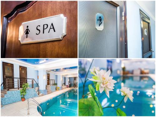 乌斯季卡缅诺戈尔斯克Deluxe SPA-Hotel的一个带游泳池和Spa标志的酒店