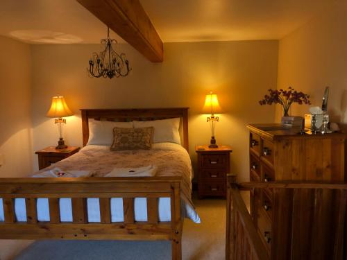西洛尔核桃乡村官邸酒店的一间卧室配有一张带2个床头柜和2盏灯的床。