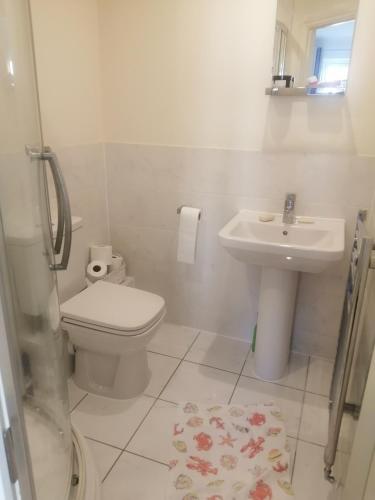 BoxleyMaidstone Homestay的白色的浴室设有卫生间和水槽。