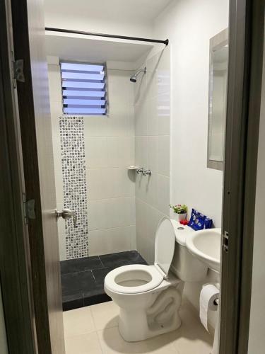佩雷拉APARTAMENTO CONDINA PEREIRA的一间带卫生间和水槽的浴室