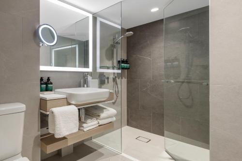 温莎霍克斯伯里山谷皇冠假日酒店的带淋浴和盥洗盆的浴室