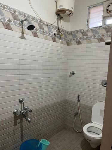 蓬蒂切里Sapphire Luxury Apartment的一间带卫生间和淋浴的浴室
