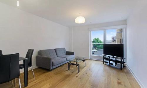 伦敦City Riverview 1/2 Bedroom Apartment的带沙发和电视的客厅