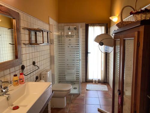 莫塔德尔库埃尔沃格隆德瑞纳斯度假屋的浴室配有卫生间、盥洗盆和淋浴。