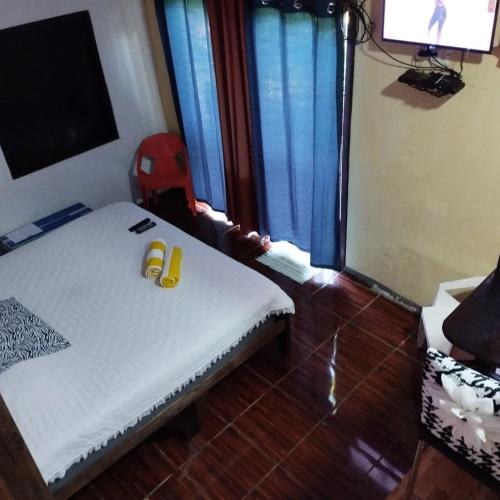 萨拉皮基Casa Sol的客房设有一张带椅子的床和一台电视