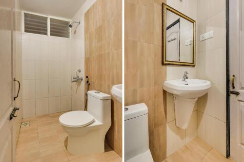 瓦加托2BHK Stunning Apartment with Pool的浴室的两张照片,配有卫生间和水槽