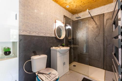 Gaillan-en-MédocMaison Gaillan Medoc的浴室配有卫生间、盥洗盆和淋浴。