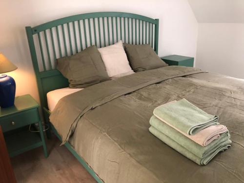 安特卫普Giorgio的绿色的床,上面有两条毛巾
