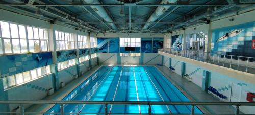 巴拉肯Balakan Olympic Villas at Olympic Sport Complex的蓝色海水大型室内游泳池
