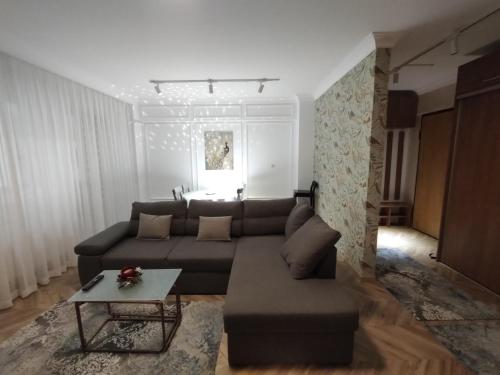 克拉约瓦Decebal Premium Confort的客厅配有沙发和桌子