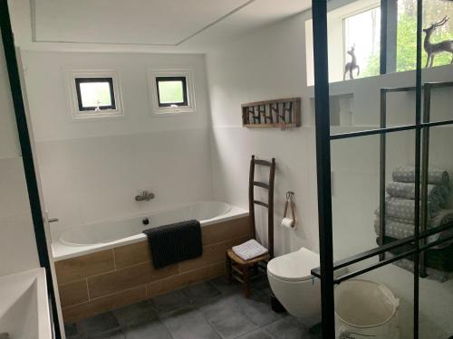 MaarnHet Slakkenhuisje的带浴缸和卫生间的浴室。