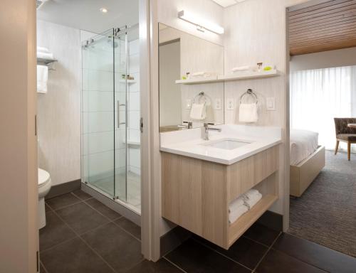 班夫班夫阿斯彭旅馆的一间带水槽和淋浴的浴室