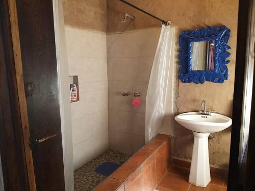 墨西卡利Ranchito La Querencia的一间带水槽和淋浴的浴室
