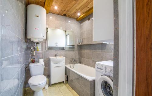 JedwabnoLovely Home In Jedwabno With Kitchen的浴室配有卫生间、盥洗盆和洗衣机。