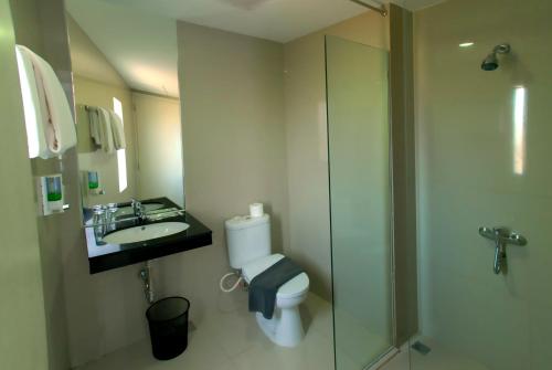万隆维奥韦斯特霍夫酒店的带淋浴、卫生间和盥洗盆的浴室