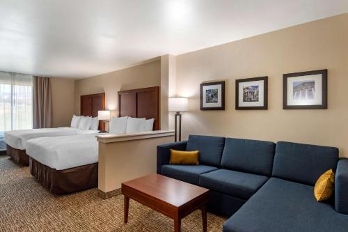 夏洛茨维尔Comfort Inn & Suites的酒店客房,配有床和沙发