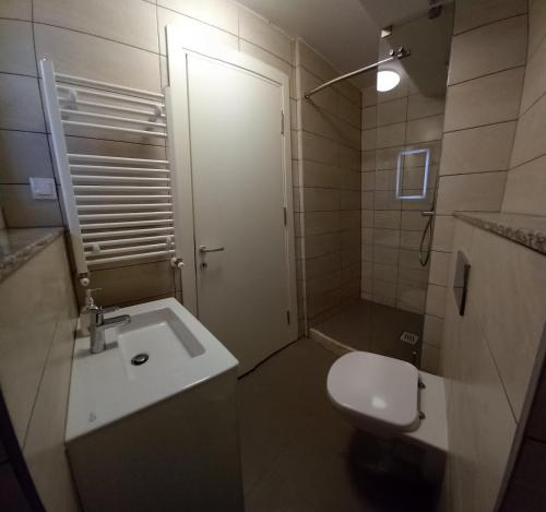 斯科普里Venus的浴室配有卫生间、盥洗盆和淋浴。