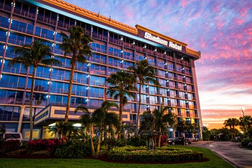 迈阿密花园体育场酒店的一座楼前有棕榈树的酒店