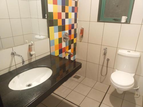 波尔沃林Hotel Casa De Patio的一间带水槽和卫生间的浴室