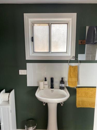 HeathcoteTiny Home on a Hill的一间带白色水槽和窗户的浴室