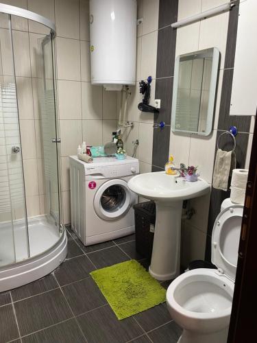 斯科普里Big Apartment with private parking - EXTRA VIEW的一间带洗衣机和水槽的浴室