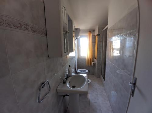 佩鲁贾Casa Sant'Ercolano的一间带水槽和淋浴的小浴室
