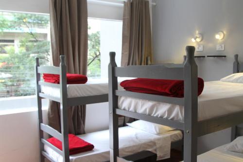 圣保罗Soul Hostel Av Paulista Bela Vista 1的一间卧室设有两张双层床和一扇窗户。