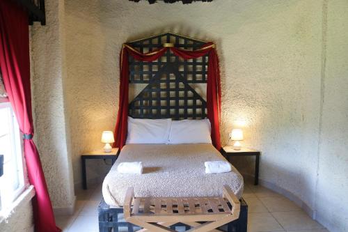 博卡斯德尔托罗Castillo Inspiracion Hostel的一间卧室配有一张床和两张带台灯的桌子。