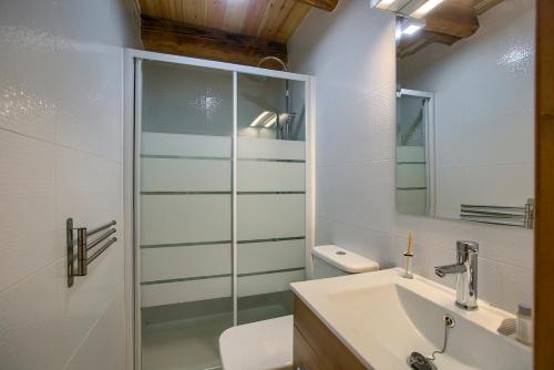 马德里AP Plaza de España 5的浴室配有卫生间、盥洗盆和淋浴。